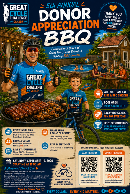 🚴 5th Annual Great Cycle Challenge Donor Appreciation BBQ 🍖